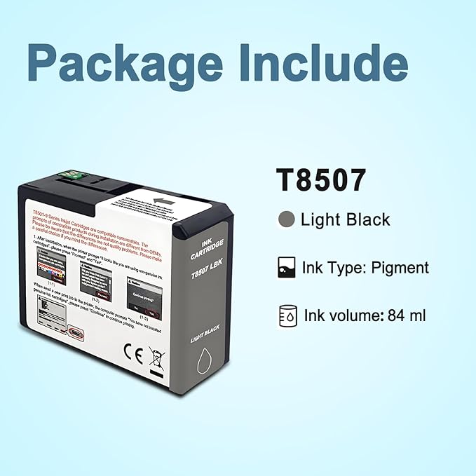 T850 Ink Cartridge T8507 T850700 Remanufactured Work for SureColor P800 (1-Pack, Light Black)-DeskLoop Office