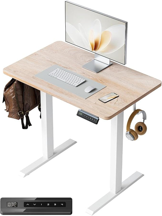 FEZIBO One-Piece Standing Desk Adjustable Height Stand up Home Office Desk, 32x24 Inch Electric Standing Computer Desk, with 4 Memory Presets, Fixable casters, Maple-DeskLoop Office