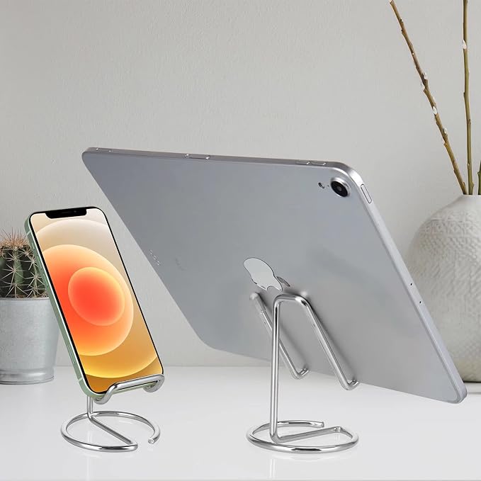 ROPOSY Cell Phone Stand for Desk, Cute Metal Silver Cell Phone Stand Holder - Image 6