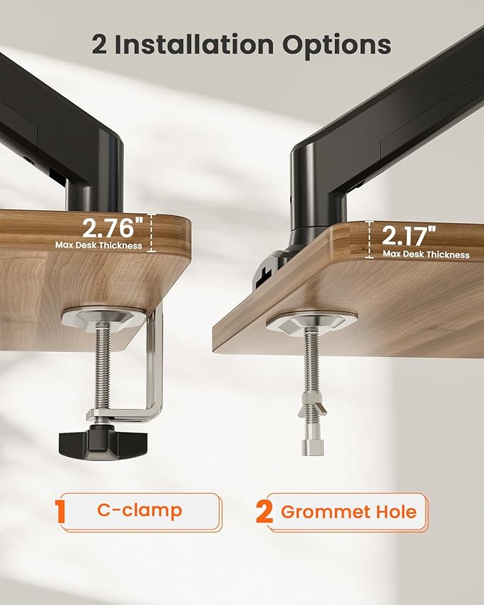 ErGear Single Monitor Arm for 13-34 inch Screens, Adjustable Gas Spring Monitor Mount Holds up to 22 lbs, Computer Monitor Stand with VESA Mount, C-Clamp & Grommet Base, Max VESA 100x100mm,-DeskLoop Office