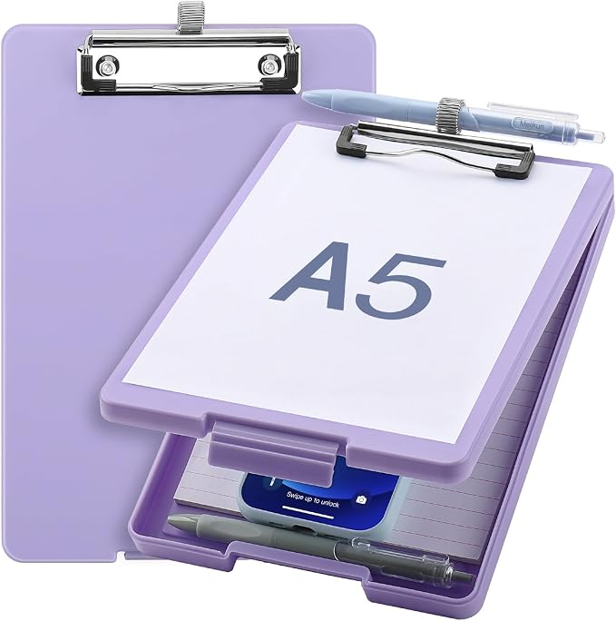 Meiikun Small Clipboard with Storage, A5 Clipboards with Pen Holder, Half by Meiikun