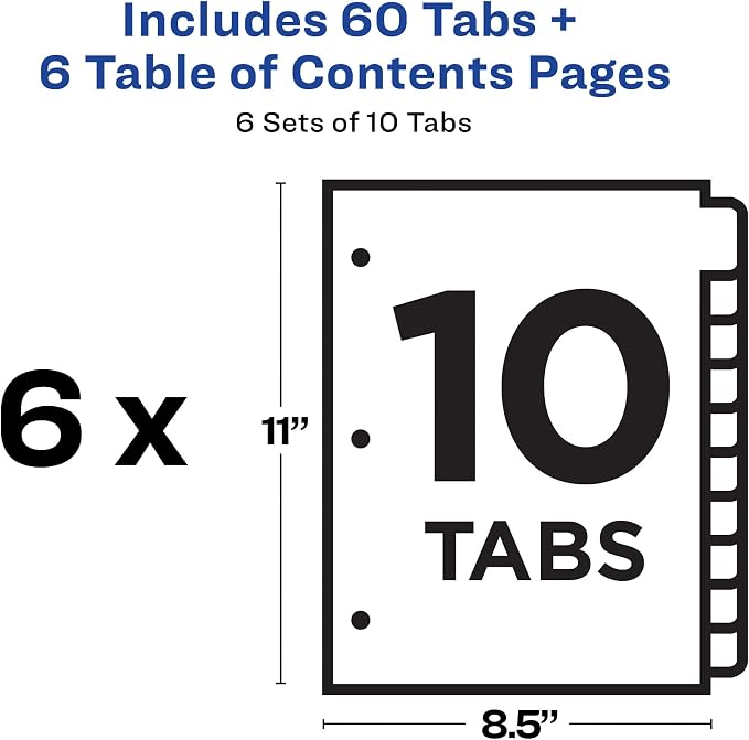 Avery 10 Tab Dividers | Multicolor Tabs | Table of Contents | - Image 4