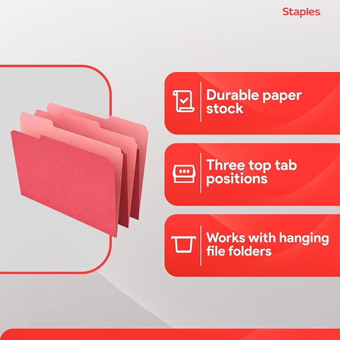Staples File Folders, Letter Size, 1/3‑Cut Tabs, Durable 10.5‑Point Paper Stock - Image 4