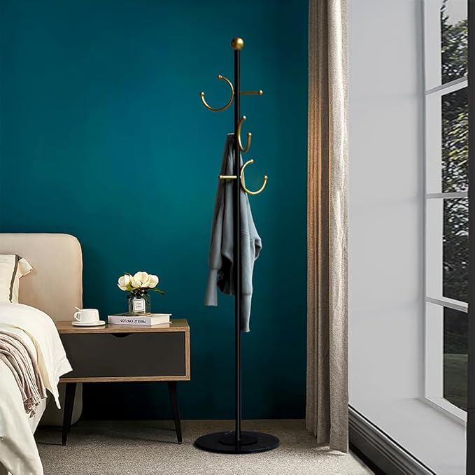 BUZUYE Modern Coat rack with marble base,Coat rack freestanding heavy duty with gold hooks,Entryway coat rack stand Coat Tree freestanding coat hanger stand for Hanging Clothes, Hats, Bags-DeskLoop Office