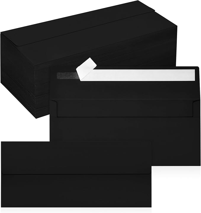 200 Pack #10 Business Envelopes, Self Seal Standard Black Envelopes by QIKSION