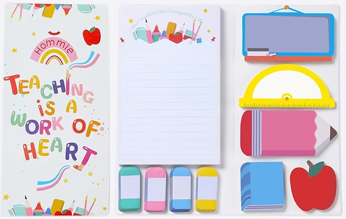 Hommie Sticky Notes Set, Teaching is A Work of Heart Divider Sticky Planner Sticky Note Teacher Appreciation Gift for School Supplies, Bible Supplies, Office Book Notes-DeskLoop Office