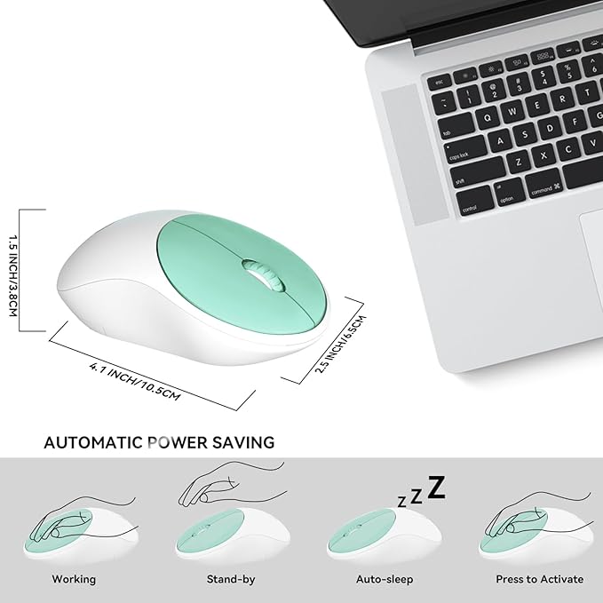 FD Wireless Keyboard and Mouse Combo - 2.4GHz USB Cordless, Cute Round Keys, Quiet and Slim Set for Laptop, Computer, TV, and Mac - Mint Green & White-DeskLoop Office