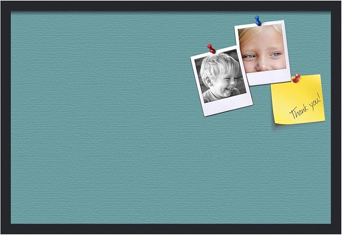 PinPix 30x20 Inch Cork Bulletin Board. This Decorative Framed Pin Board Comes with Aqua Pastel Design and a Satin Black Frame. Ideal for Home Office Decor or Message Board (PinPix-1806)-DeskLoop Office