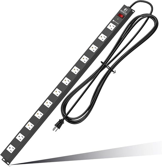 12 Outlet Surge Protector Metal Power Strip, 1800J Mountable Power Outlet, Heavy Duty Workshop Metal Power Strip for Commercial, Industrial, School and Home,15A 125V 1875W (6FT)-DeskLoop Office