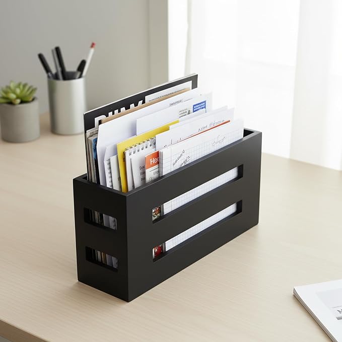 Magazine File Holder, Standing Wooden Magazine Rack, Desk Folder Organizer - Image 6
