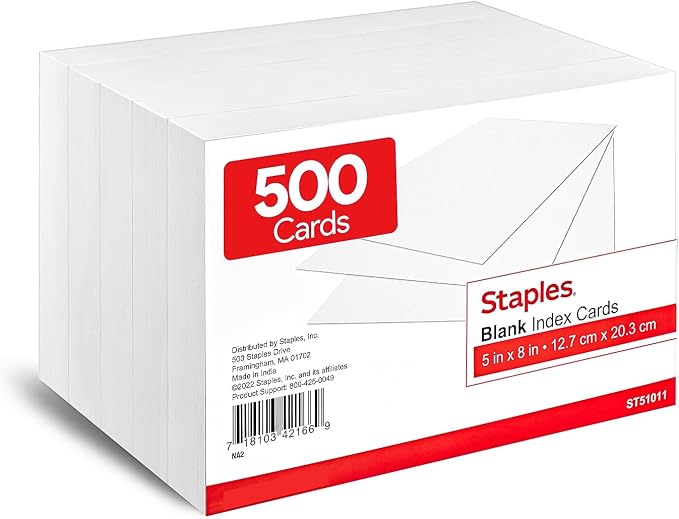 Staples Index Cards, 500 Pack – Unruled Cards by Staples