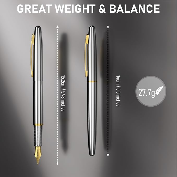 Nicpro Fountain Pen Set with Box, Classic Silver-Gold Fancy Pen with Converter - Image 5