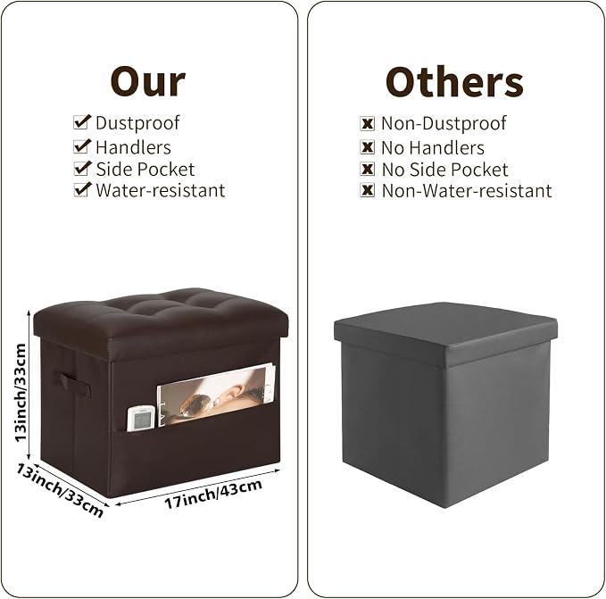 BelugaHelper Storage Ottoman Foot Rest Stool, Foldable Leather Footstool - Image 3