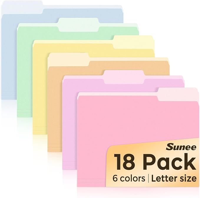 SUNEE File Folders, 18 Pack Manilla Folders 8.5 x 11, Colored Folder Office by SUNEE