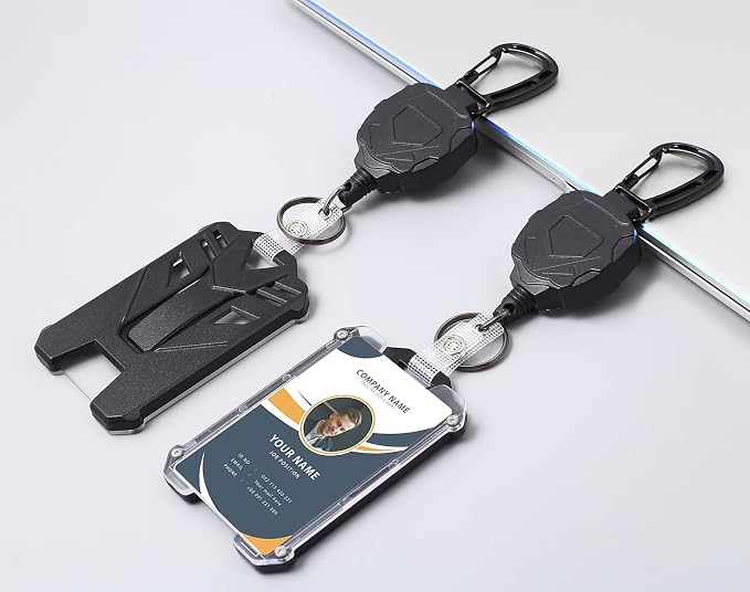 Badge Holder Retractable Clip Heavy Duty Carabiner Badge Reel Keychain - Image 2