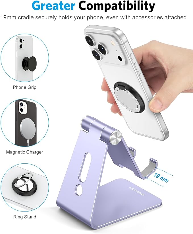 OMOTON Adjustable Cell Phone Stand, C2 Aluminum Desktop Cellphone Stand - Image 5