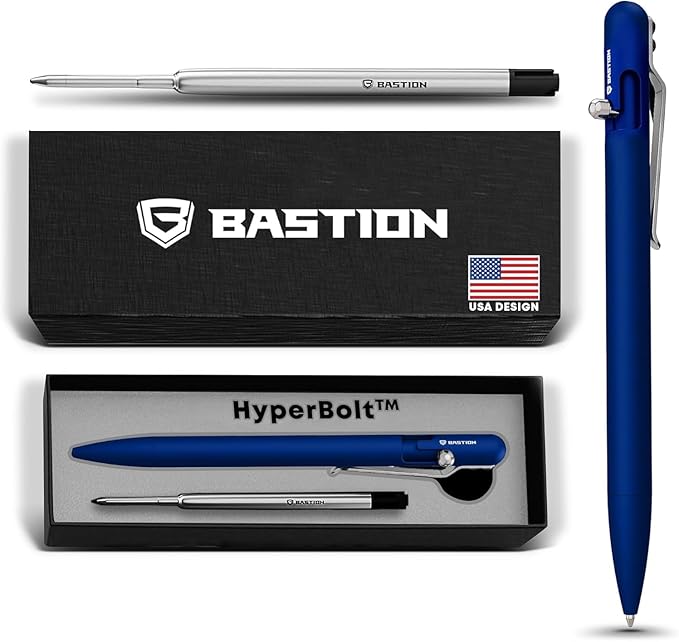 BASTION® Luxury Slim Bolt Action Pen, Lightweight Aluminum EDC Pen with Fine Tip, Professional Ballpoint Pen for School and Work - Blue-DeskLoop Office