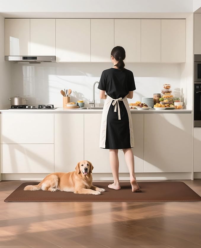 Ophanie Kitchen Mats for Floor, 3/4 Inch Thick Kitchen Rugs, Anti Fatigue Standing Cushioned Mat, Waterproof,Comfort Ergonomic Mat for Office, Home, Sink, 24'' x 70'' Brown Non-Slip Bottom-DeskLoop Office