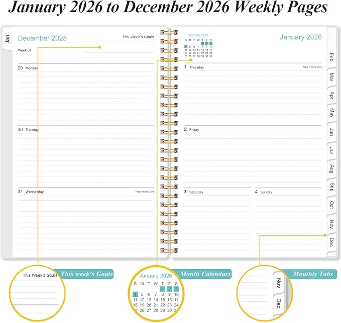 2026 Planner - A5 Weekly & Monthly Planners Spiral Bound, January 2026 - - Image 3