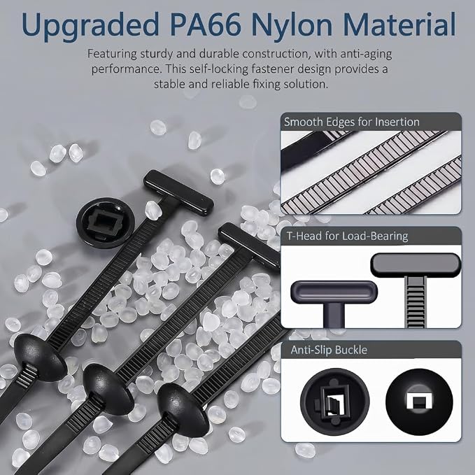 200PCS T-Head Cable Tie Buckle, PA66 Push Pin Clips - Image 3
