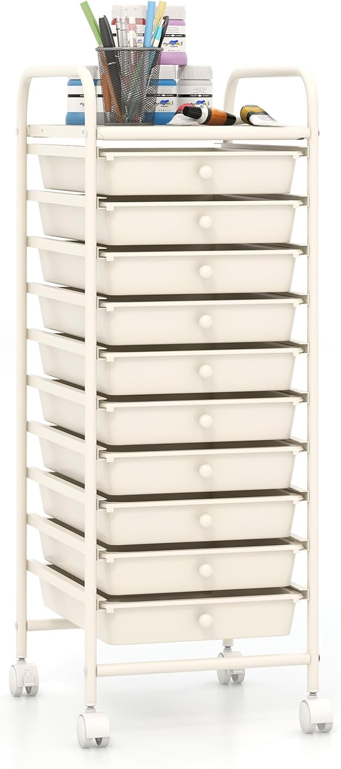 Giantex 10-Drawer Storage Cart w/Universal Wheel, Rolling Cart w/Handle by Giantex