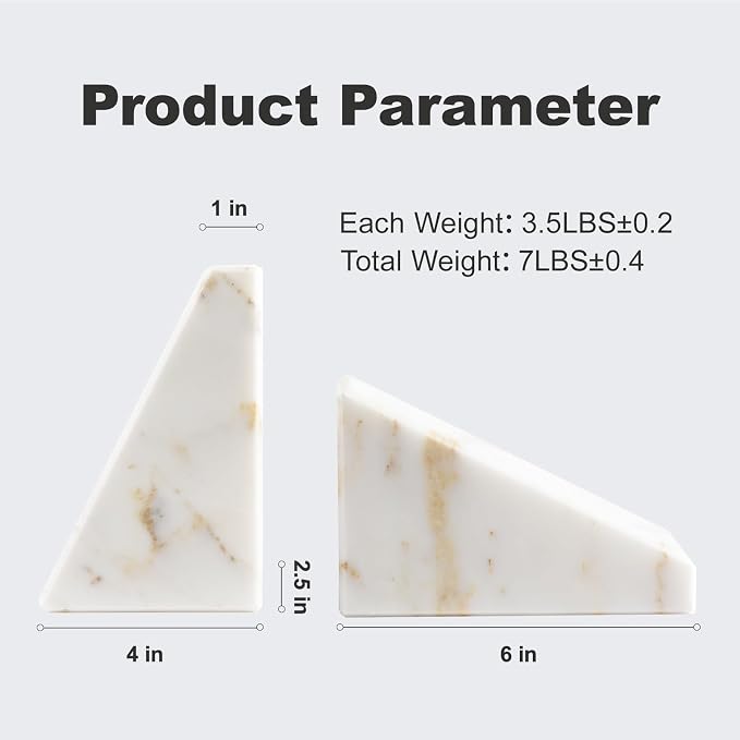 Karibiber Marble Bookends for Heavy Books, Calacatta Decorative Book Ends for - Image 4