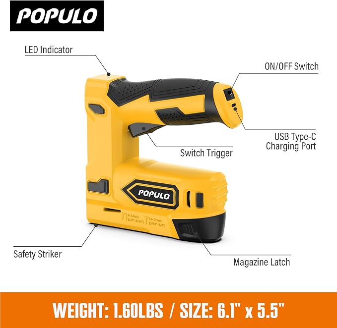 POPULO Electric Staple Gun, 4V Cordless Battery Powered Staple Gun, 2-in-1 - Image 8