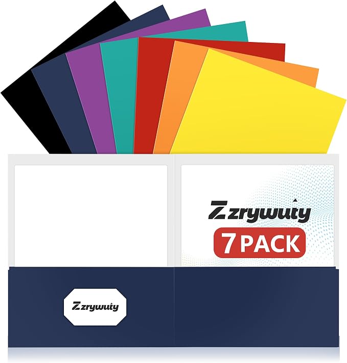 Zzrywuty 7 Packs Two Pocket Folders, Letter Size, Holds 100 Plus Sheets by Zzrywuty