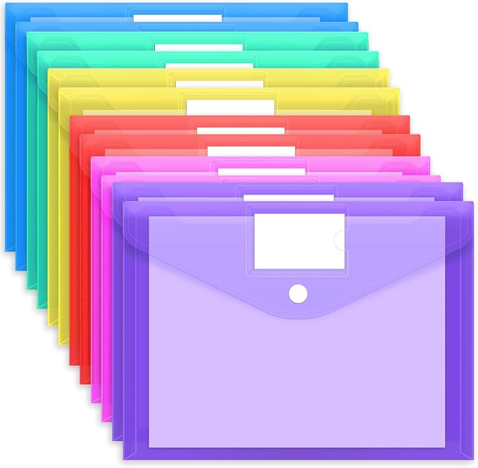 EOOUT 12pcs Plastic Envelopes Poly Envelopes, Hook & Loop Closure File Folders by EOOUT