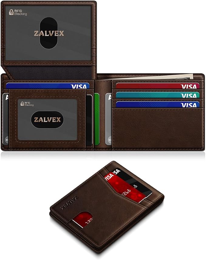 Wallet for Men Slim RFID Blocking Leather Credit Card Holder Wallet for 14 Cards by ZALVEX