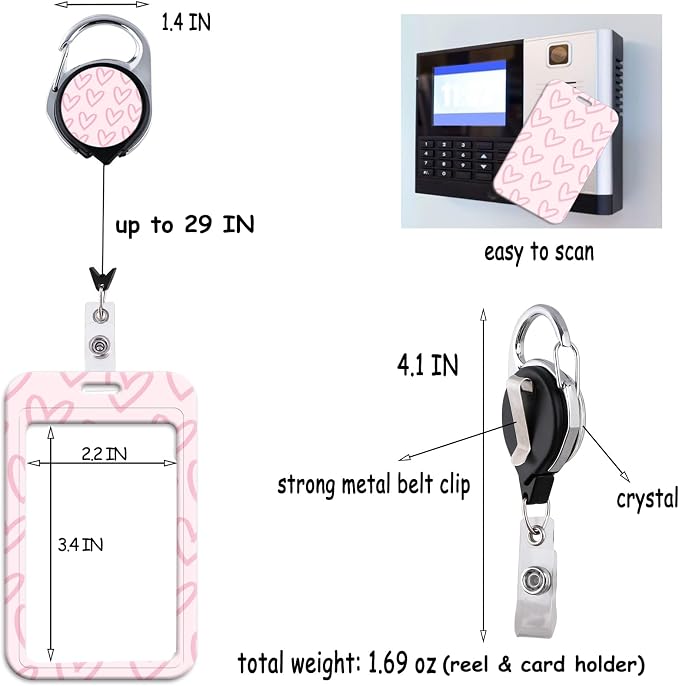 Pink ID Badge Holder Retractable Reel - Image 7