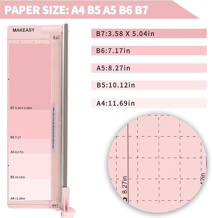 MAKEASY Paper Cutter 12 Inch, Guillotine Paper Cutter with 8 Sheet Capacity, Heavy Duty Paper Cutter for Cardstock, Paper Trimmer for Crafting, Classroom and Office, Pink-DeskLoop Office