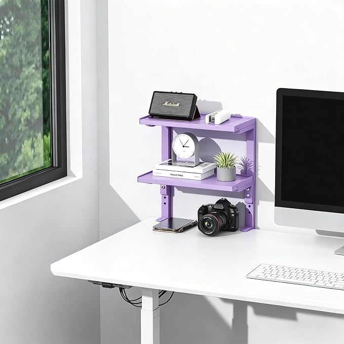 2-Tier Desk Shelf, Expandable Under Desk Storage, Clamp on Desk Shelf, Desktop - Image 7