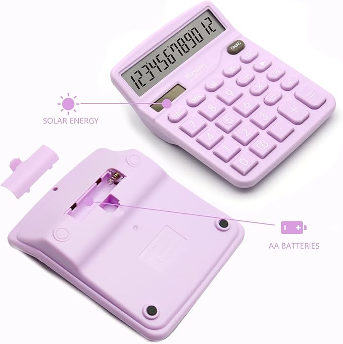 2PC Basic Office Desktop Calculator - 12 Digit Purple LCD Display, Sensitive Buttons, School & Office Supplies-DeskLoop Office