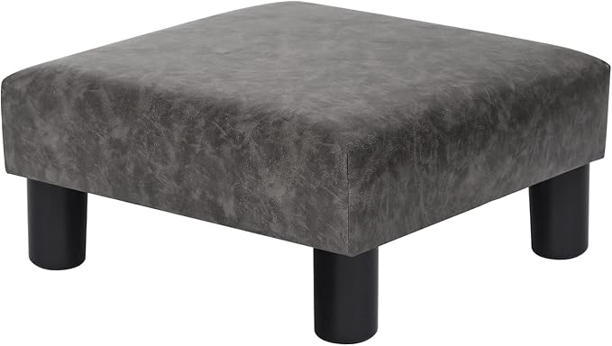 Joveco Small Footstool PU Leather Ottoman Square Footrest Stool Modern Padded Seat Chair for Living Room Bedroom Couch Dogs (Gray)-DeskLoop Office