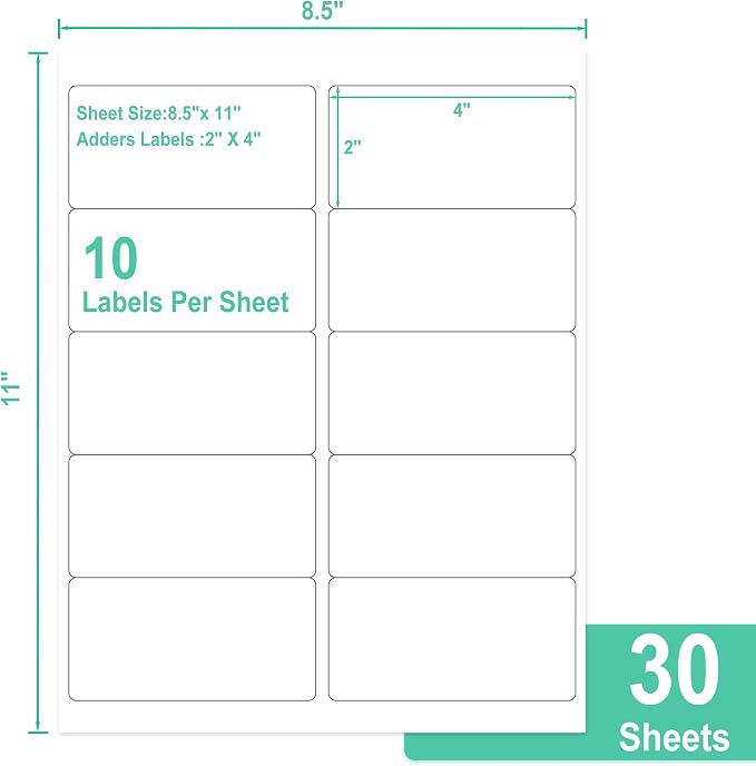 L LIKED 2" x 4" Label Stickers, Printable White 10 per Sheets Total 300 Labels - Image 2