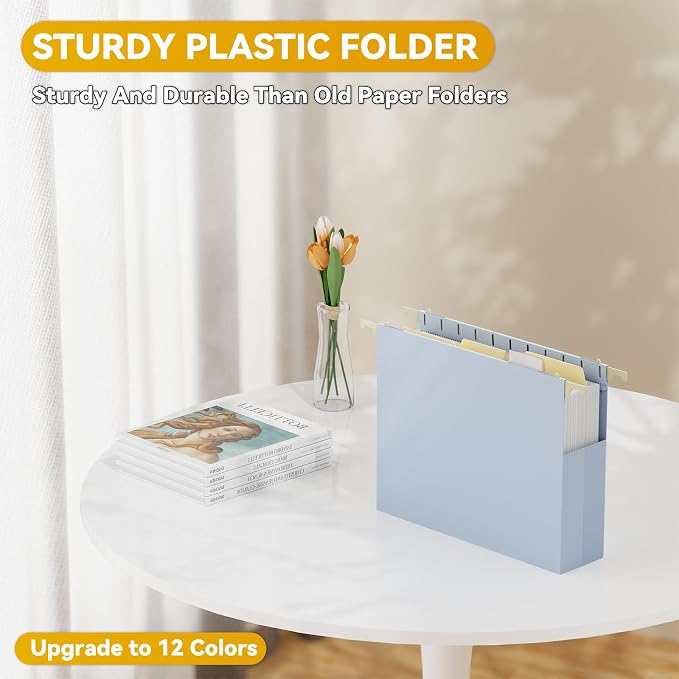 Letter Size Hanging File Folders Extra Capacity, 12 Pack Sturdy Pastel Heavy - Image 2