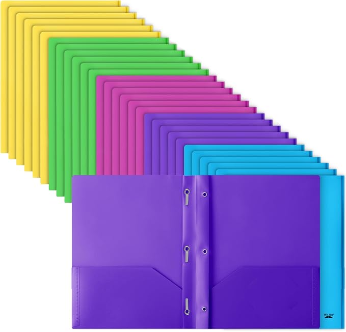 Mr. Pen- Plastic Folders with Pockets and Prongs, 30 Pack, Tear Resistant by MrPen