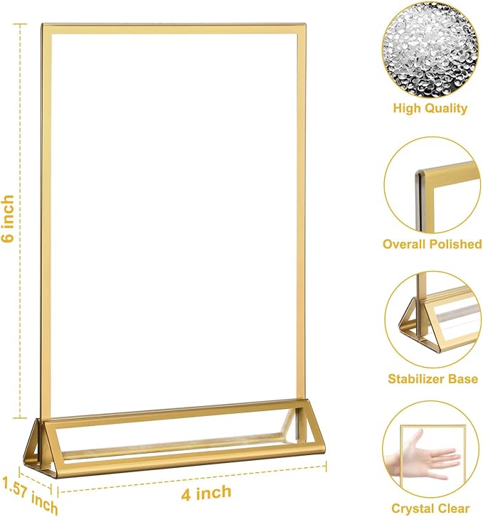 EHWINE 20 Pack Acrylic Sign Holder 4 x 6, Double Sided Gold Picture Frame Stand - Image 4