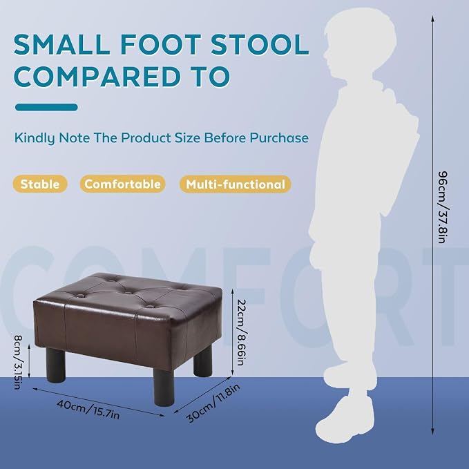 Small Foot Stool Ottoman, Faux Leather Footstool Ottoman Foot Rest - Image 2