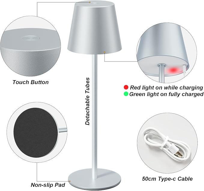 Kakanuo Silver Grey Cordless Lamp Rechargeable - Image 6