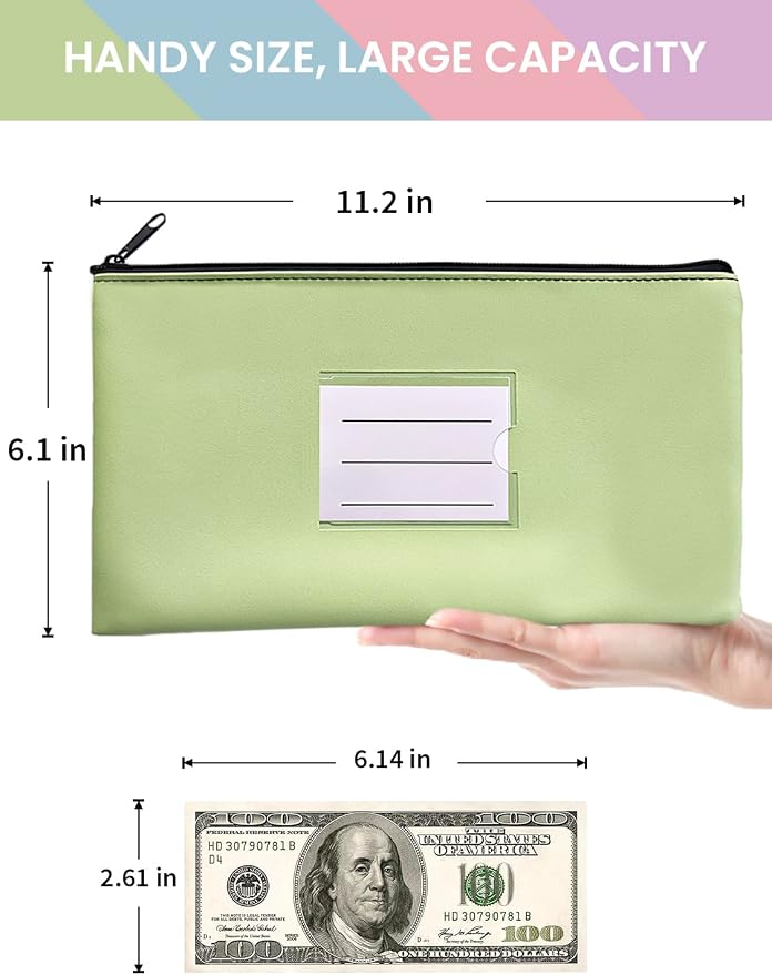 4-Pack Money Bags with Zipper 11 x 6 Inches, Bank Deposit Bag, PU Leather Cash - Image 2