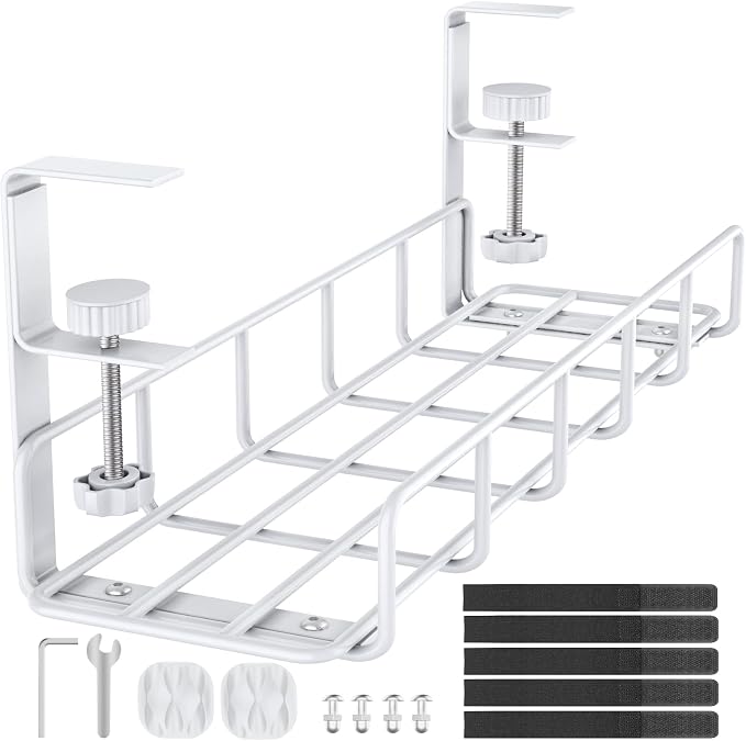 15.7” Under Desk Cable Management Tray, No Drill Steel Cable Tray Organizers by REFLYING