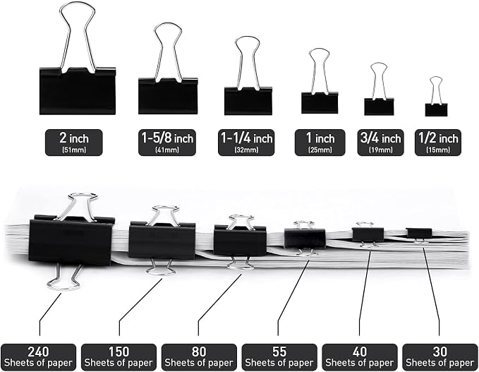 Binder Clips, 36 Pack, 1 Inch 25mm Black Metal Fold Clamps, Capacity 0.47 Inch - Image 4