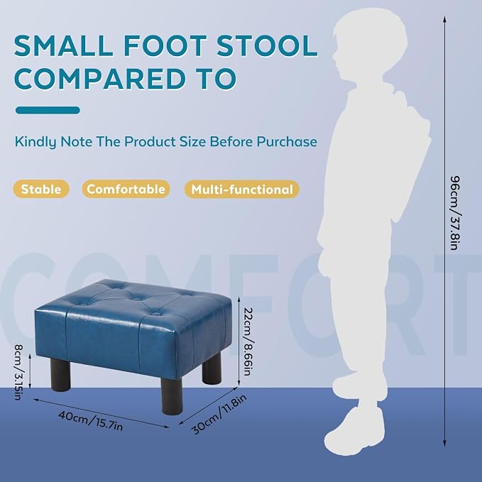 Small Foot Stool Ottoman, Faux Leather Footstool Ottoman Foot Rest - Image 2