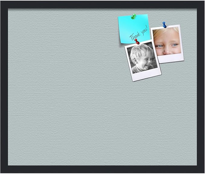 PinPix 24x20 Inch Cork Bulletin Board. This Decorative Framed Pin Board Comes with Soft Blue Design and a Satin Black Frame. Ideal for Home Office Decor or Message Board (PinPix-1814)-DeskLoop Office