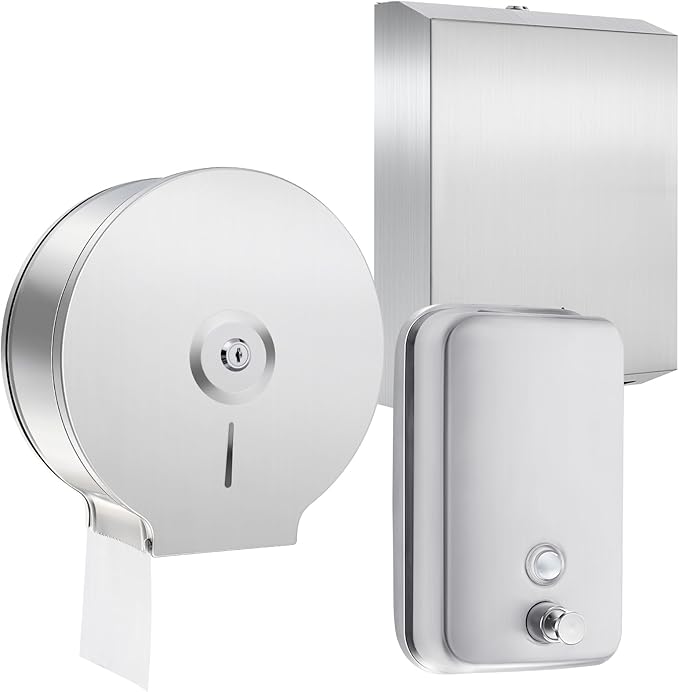 3 Pcs Commercial Sanitary Napkin Receptacle and Paper Towel Dispenser Set Include 1 Wall Mounted Tampon Holder and 1 Stainless Steel Paper Towel Holder (1000 ml,Style 5)-DeskLoop Office