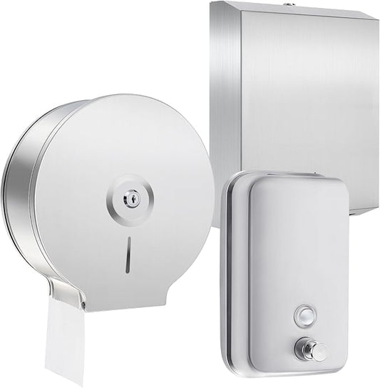 3 Pcs Commercial Sanitary Napkin Receptacle and Paper Towel Dispenser Set Include 1 Wall Mounted Tampon Holder and 1 Stainless Steel Paper Towel Holder (1000 ml,Style 5)-DeskLoop Office