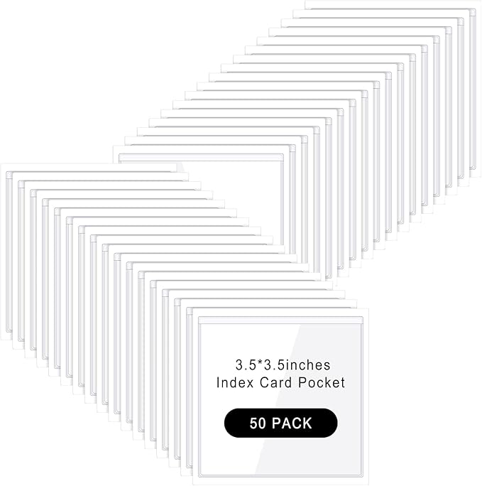 Glenmal 50 Pcs Self Adhesive Index Card Pockets Clear Label Holder Plastic by Glenmal