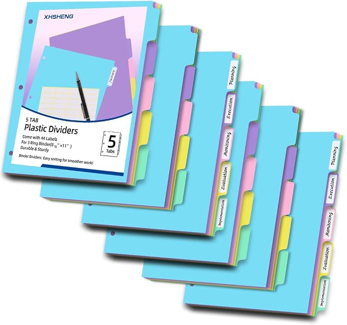 5 Tab Binder Dividers with Tabs, by XHSHENGOFFICEPRODUCT
